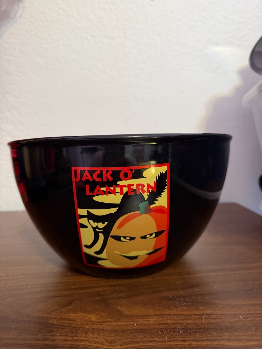Vintage 2000s Halloween Jack-o'-lantern Black Glossy Ceramic Candy Bowl 8in